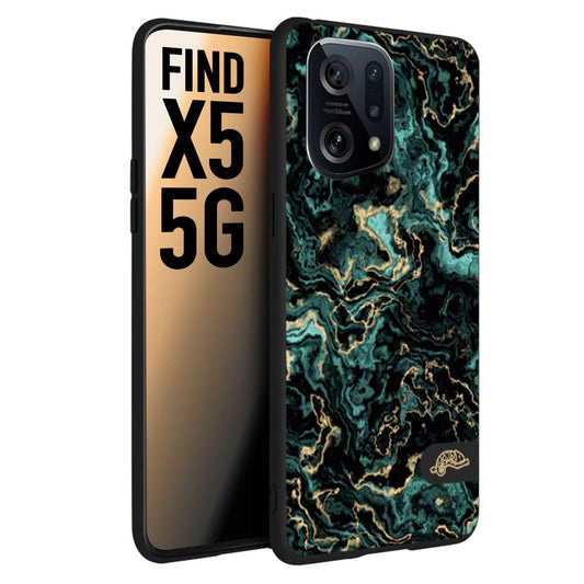 CUSTOMIZZA - Custodia cover nera morbida in tpu compatibile per Oppo Find X5 effetto marmo marble verde green venature dorato pietra