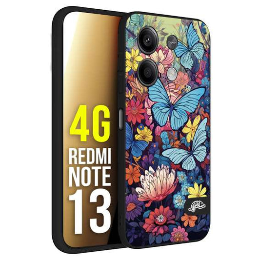 CUSTOMIZZA - Custodia cover nera morbida in tpu compatibile per Xiaomi Redmi Note 13 4G farfalle butterfly moderno donna disegnate gialla blu rosa