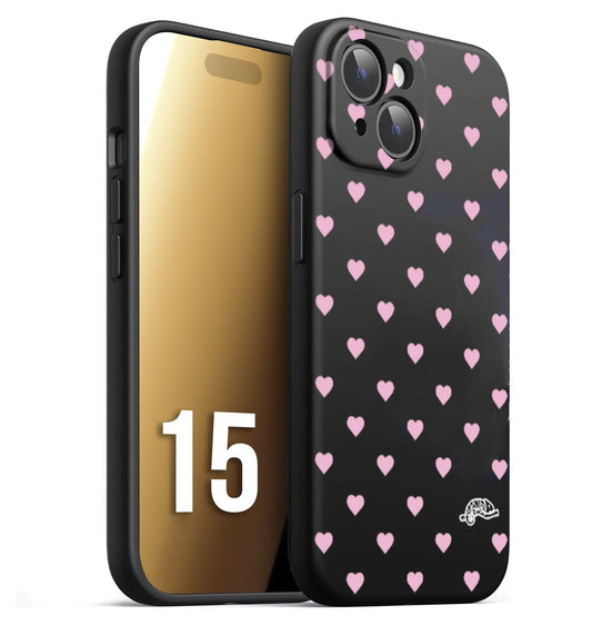 CUSTOMIZZA - Custodia cover nera morbida in tpu compatibile per iPhone 15 cuori pois rosa su nero donna pin up vintage