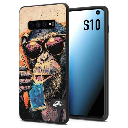 CUSTOMIZZA - Custodia cover nera morbida in tpu compatibile per Samsung S10 estate disegnata cocktails animali simpatici scimmia monkey negroni