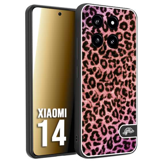 CUSTOMIZZA - Custodia cover nera morbida in tpu compatibile per Xiaomi 14 leopardato maculato donna rosa leopard