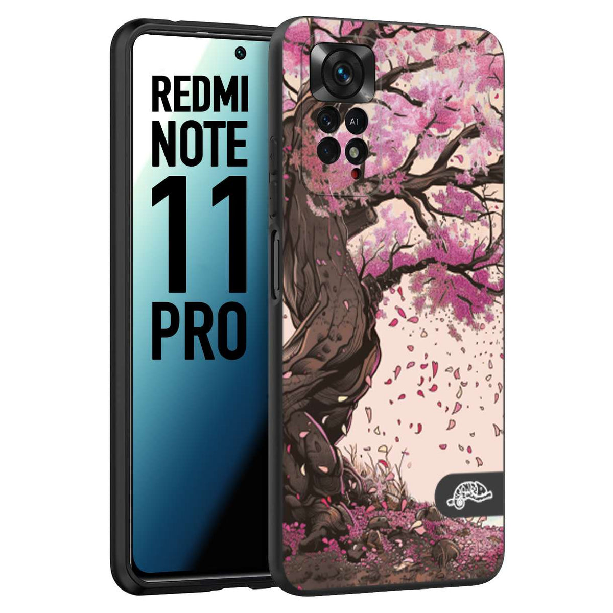 CUSTOMIZZA - Custodia cover nera morbida in tpu compatibile per Xiaomi Redmi Note 11 PRO giapponese colori morbidi fiori di ciliegio rosa disegnata