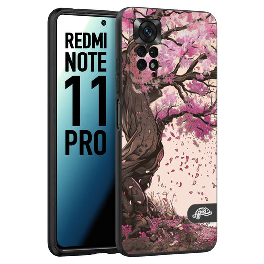 CUSTOMIZZA - Custodia cover nera morbida in tpu compatibile per Xiaomi Redmi Note 11 PRO giapponese colori morbidi fiori di ciliegio rosa disegnata