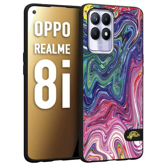 CUSTOMIZZA - Custodia cover nera morbida in tpu compatibile per Realme 8i colorata fantasia vortice marmo arcobaleno rosa blu fucsia