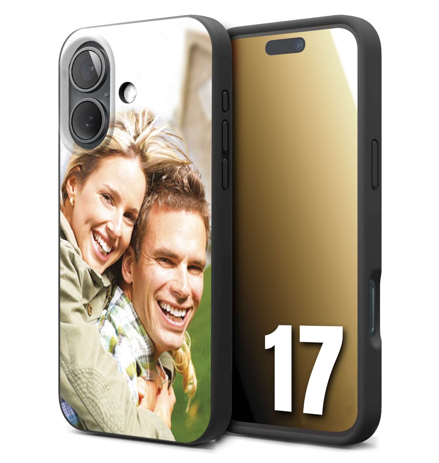 CUSTOMIZZA - Custodia cover nera morbida in tpu compatibile per iPhone 17 personalizzata con foto immagine scritta a piacere