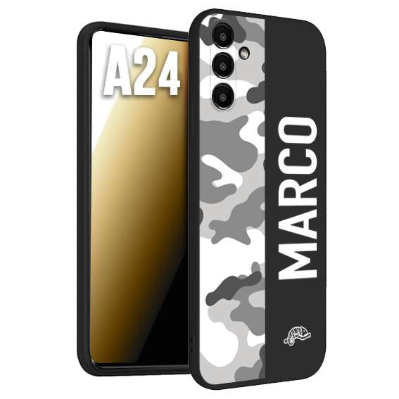 CUSTOMIZZA - Custodia cover nera morbida in tpu compatibile per Samsung A24 camouflage mimetico militare personalizzata nome bianco