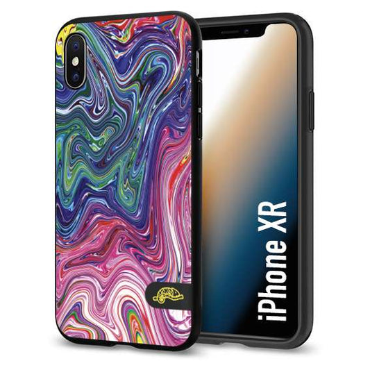 CUSTOMIZZA - Custodia cover nera morbida in tpu compatibile per iPhone XR colorata fantasia vortice marmo arcobaleno rosa blu fucsia