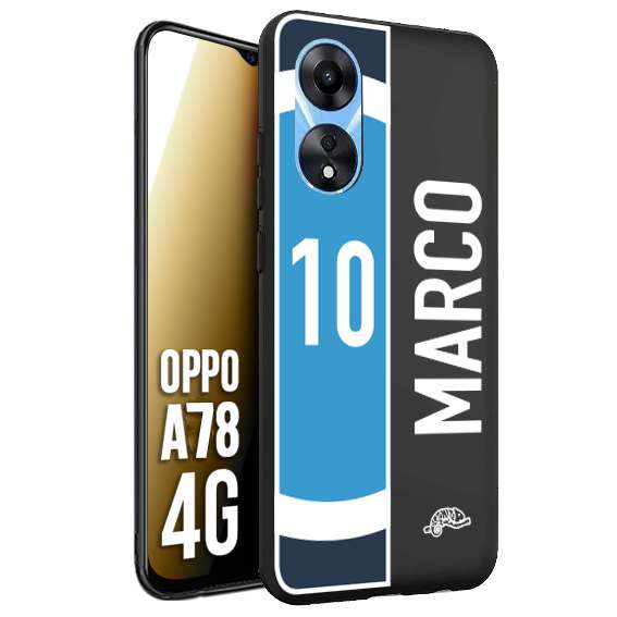 CUSTOMIZZA - Custodia cover nera morbida in tpu compatibile per Oppo A78 4G personalizzata calcio football nome e numero calciatori biancoazzurri bianco celesti