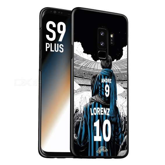 CUSTOMIZZA - Custodia cover nera morbida in tpu compatibile per Samsung S9 PLUS personalizzata calcio football padre e figlio calciatori nerazzurra