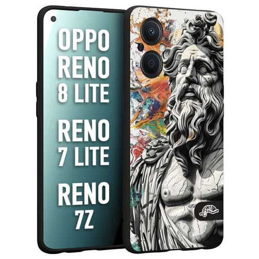 CUSTOMIZZA - Custodia cover nera morbida in tpu compatibile per Oppo Reno 7 Lite - 8 Lite - 7Z statua colorata moderna antico tattoo splash color
