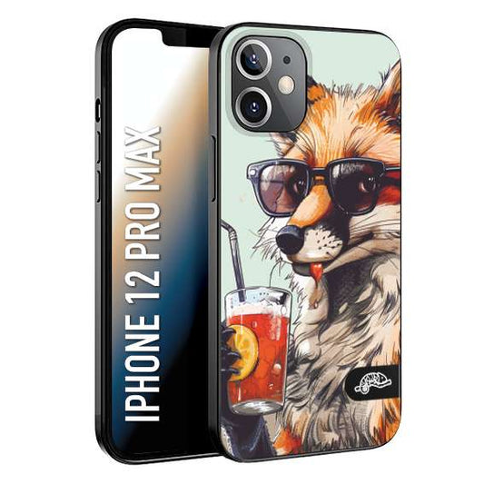 CUSTOMIZZA - Custodia cover nera morbida in tpu compatibile per iPhone 12 PRO MAX estate disegnata cocktails animali simpatici fox volpe negroni