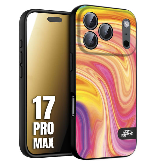 CUSTOMIZZA - Custodia cover nera morbida in tpu compatibile per iPhone 17 PRO MAX colorata fantasia vortice marmo onde rosa fucsia gialla