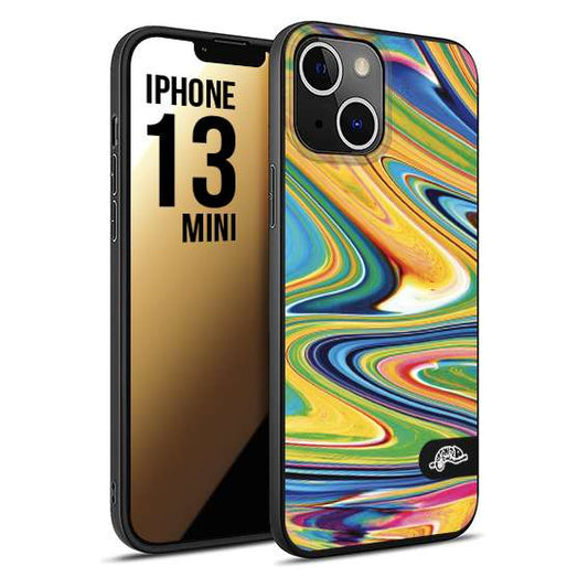 CUSTOMIZZA - Custodia cover nera morbida in tpu compatibile per iPhone 13 MINI colorata fantasia vortice marmo arcobaleno gialla verde blu
