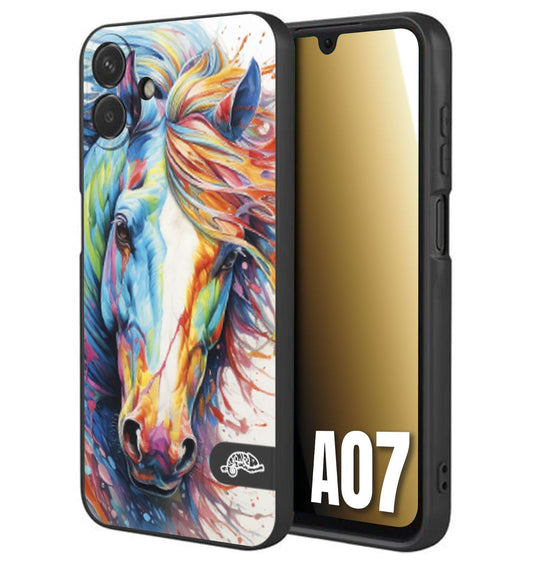 CUSTOMIZZA - Custodia cover nera morbida in tpu compatibile per Samsung A07 animali color cavallo horse viso colori vibranti disegnato schizzo