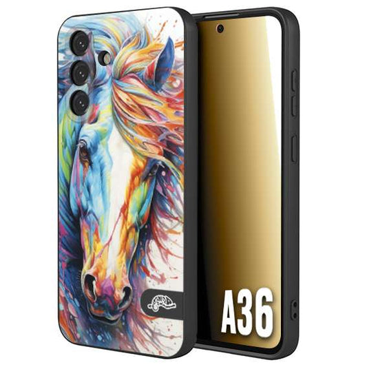 CUSTOMIZZA - Custodia cover nera morbida in tpu compatibile per Samsung A36 animali color cavallo horse viso colori vibranti disegnato schizzo