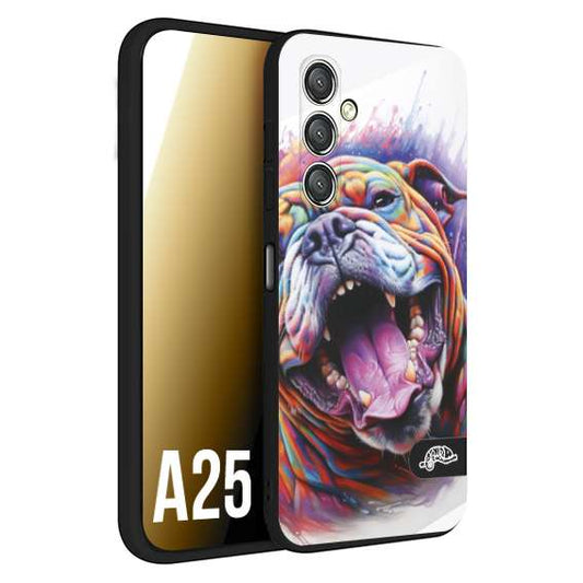 CUSTOMIZZA - Custodia cover nera morbida in tpu compatibile per Samsung A25 animali color bulldog cane dog colori vibranti disegnato schizzo
