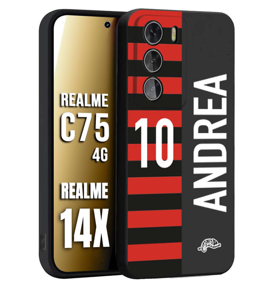 CUSTOMIZZA - Custodia cover nera morbida in tpu compatibile per Realme 14X - C75 4G personalizzata calcio football nome e numero calciatori rossonera