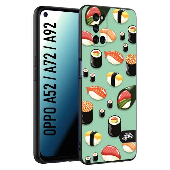 CUSTOMIZZA - Custodia cover nera morbida in tpu compatibile per Oppo A52 - A72 - A92 sushi disegni giapponese nighiri acquamarina verde