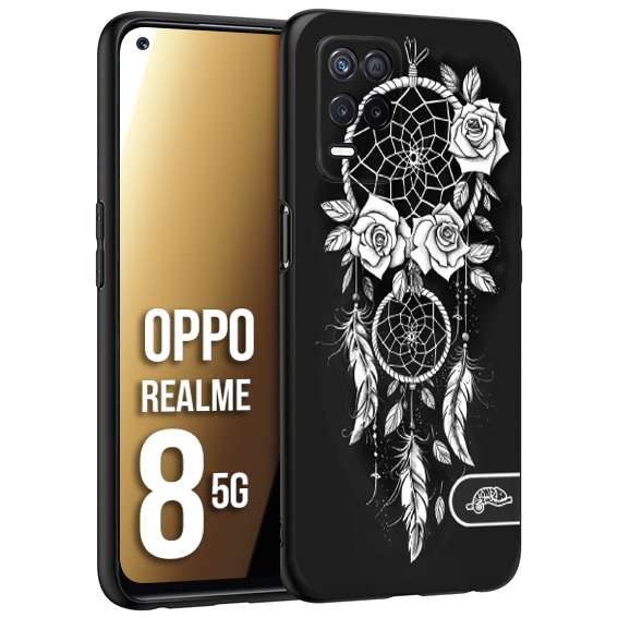 CUSTOMIZZA - Custodia cover nera morbida in tpu compatibile per Oppo Realme 8 5G acchiappasogni dreamcatcher black and white bianco a rilievo disegnato tattoo tatuaggio