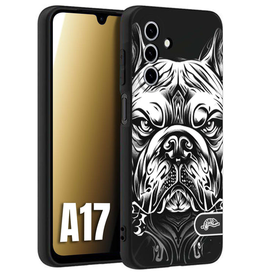 CUSTOMIZZA - Custodia cover nera morbida in tpu compatibile per Samsung A17 bulldog bianco a rilievo disegnato tattoo tatuaggio