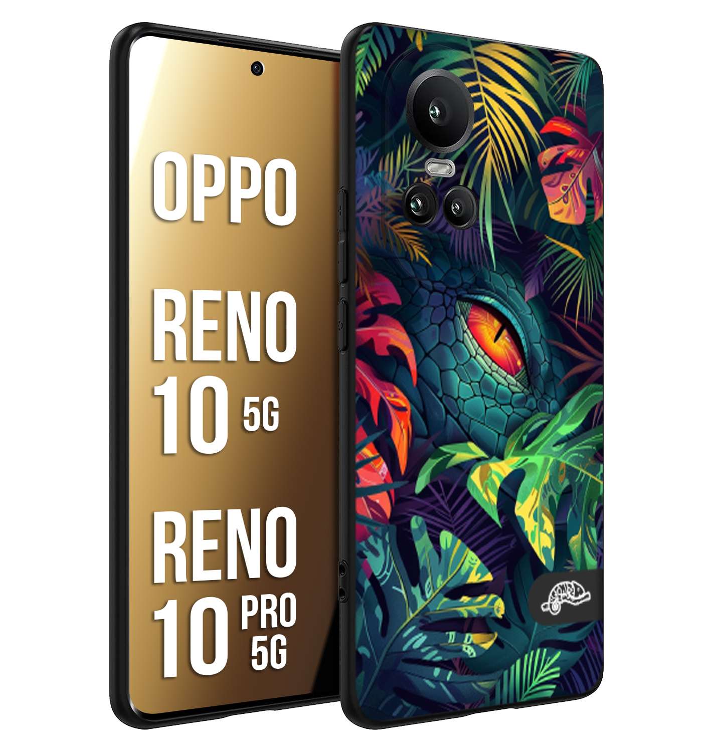 CUSTOMIZZA - Custodia cover nera morbida in tpu compatibile per Oppo Reno 10 5G - 10 PRO 5G animali color giungla tropicale occhio di coccodrillo alligatore disegnato