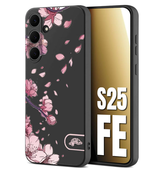 CUSTOMIZZA - Custodia cover nera morbida in tpu compatibile per Samsung S25 FE giapponese fiori di ciliegio in fiore a rilievo disegnata tattoo