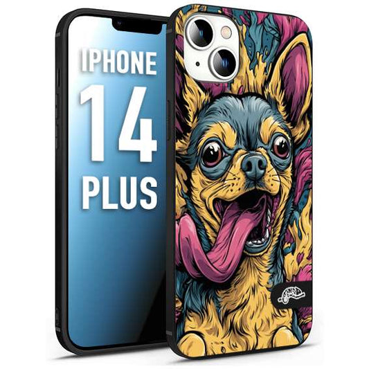 CUSTOMIZZA - Custodia cover nera morbida in tpu compatibile per iPhone 14 PLUS Chihuahua illustrazione cane pop art cane street art cartone animato