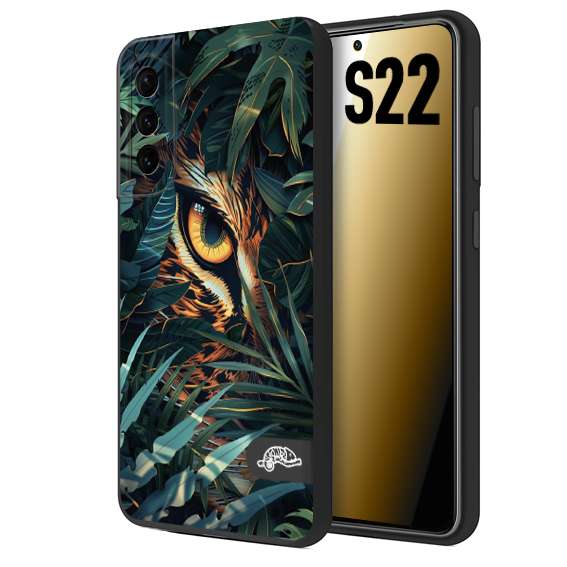 CUSTOMIZZA - Custodia cover nera morbida in tpu compatibile per Samsung S22 animali color giungla tropicale occhio di giaguaro felino disegnato