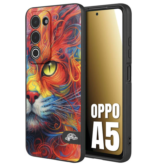 CUSTOMIZZA - Custodia cover nera morbida in tpu compatibile per Oppo A5 animali color cat gatto viso colori vibranti disegnato schizzo
