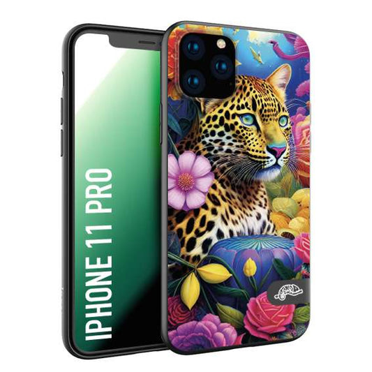 CUSTOMIZZA - Custodia cover nera morbida in tpu compatibile per iPhone 11 PRO astratti donna flower fantasia leopardo ghepardo animali colorati
