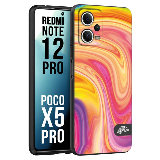 CUSTOMIZZA - Custodia cover nera morbida in tpu compatibile per Xiaomi Redmi Note 12 PRO - POCO X5 PRO colorata fantasia vortice marmo onde rosa fucsia gialla