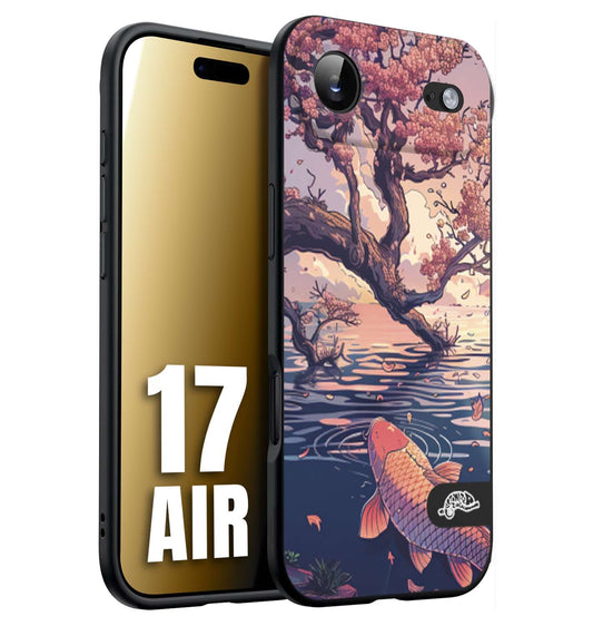 CUSTOMIZZA - Custodia cover nera morbida in tpu compatibile per iPhone 17 AIR giapponese lago carpa koi rosa con foglie d'acero disegnata tattoo