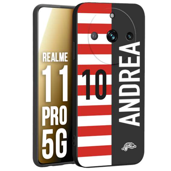 CUSTOMIZZA - Custodia cover nera morbida in tpu compatibile per Realme 11 PRO 5G personalizzata calcio football nome e numero calciatori bianco rossa