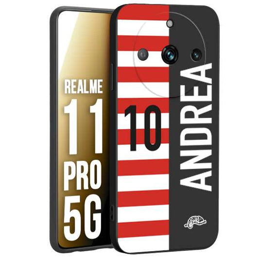 CUSTOMIZZA - Custodia cover nera morbida in tpu compatibile per Realme 11 PRO 5G personalizzata calcio football nome e numero calciatori bianco rossa
