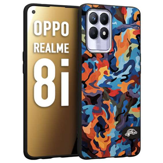 CUSTOMIZZA - Custodia cover nera morbida in tpu compatibile per Realme 8i camouflage mimetico militare moderno blu arancio rosso