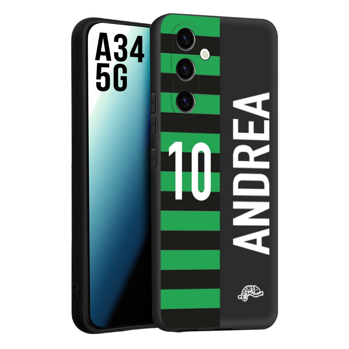 CUSTOMIZZA - Custodia cover nera morbida in tpu compatibile per Samsung A34 5G personalizzata calcio football nome e numero calciatori neroverde