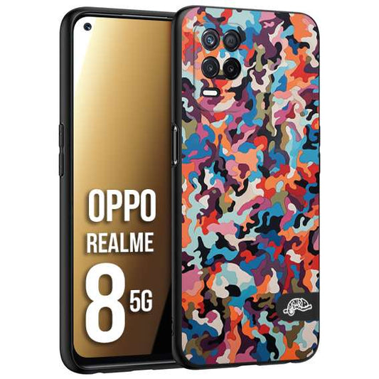 CUSTOMIZZA - Custodia cover nera morbida in tpu compatibile per Oppo Realme 8 5G camouflage mimetico militare moderno blu arancio rosa