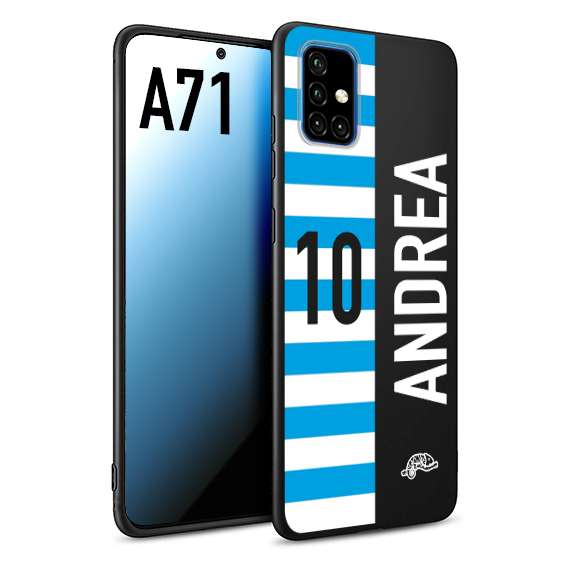 CUSTOMIZZA - Custodia cover nera morbida in tpu compatibile per Samsung A71 personalizzata calcio football nome e numero calciatori biancazzurri