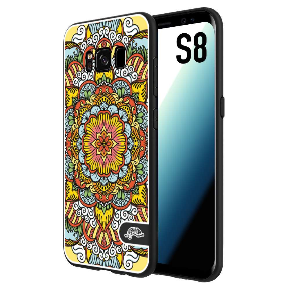 CUSTOMIZZA - Custodia cover nera morbida in tpu compatibile per Samsung S8 mandala colorato fiore nuvole arancione