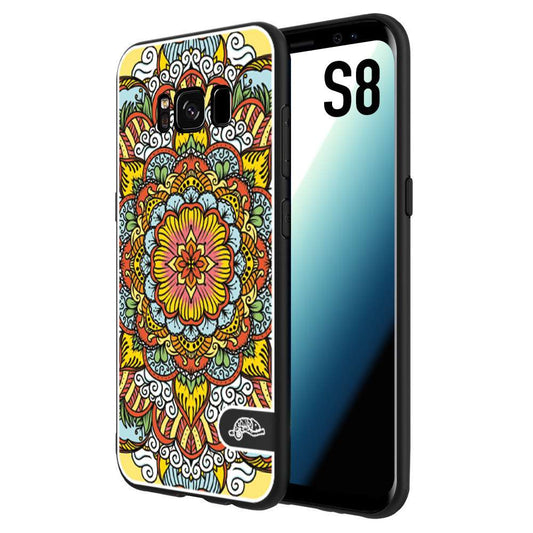 CUSTOMIZZA - Custodia cover nera morbida in tpu compatibile per Samsung S8 mandala colorato fiore nuvole arancione