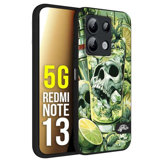 CUSTOMIZZA - Custodia cover nera morbida in tpu compatibile per Xiaomi Redmi Note 13 5G Mojito cocktail teschio illustrazione drink lime menta ghiacci tropicale street art