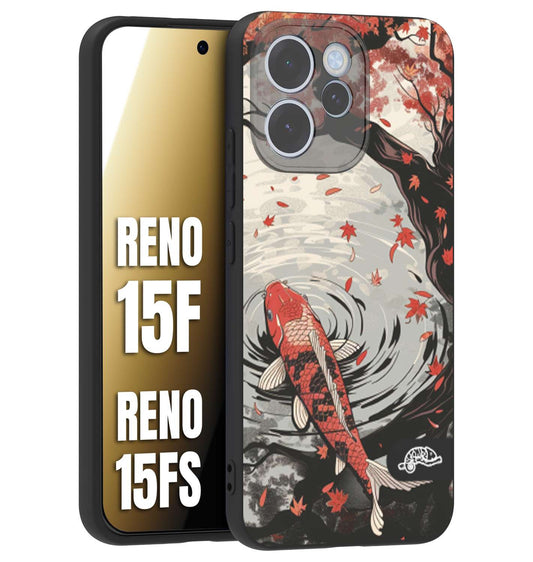 CUSTOMIZZA - Custodia cover nera morbida in tpu compatibile per Oppo Reno 15 F - Reno 15 FS giapponese lago carpa koi rossa con foglie d'acero rosso disegnata tattoo