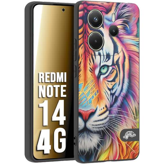 CUSTOMIZZA - Custodia cover nera morbida in tpu compatibile per Xiaomi Redmi Note 14 4G animali color tigre tiger viso colori vibranti disegnato schizzo