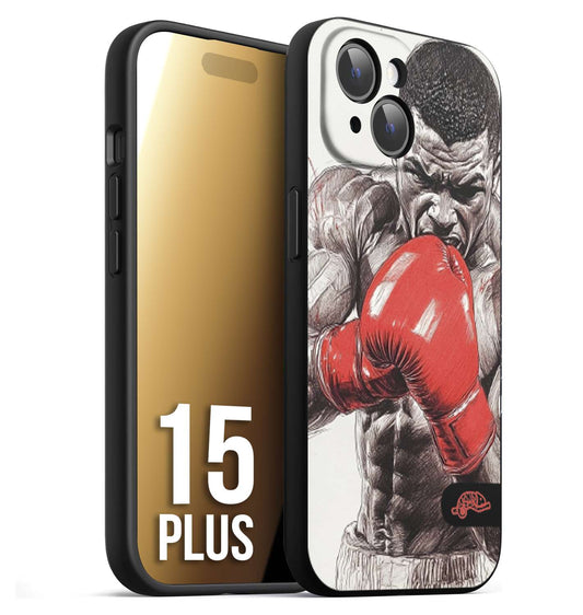 CUSTOMIZZA - Custodia cover nera morbida in tpu compatibile per iPhone 15 PLUS pugilato pugili disegno tattoo guantoni box pesi massimi gancio