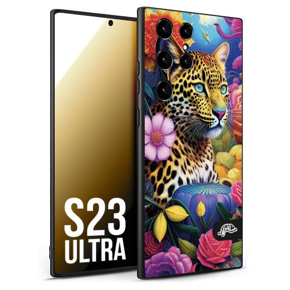 CUSTOMIZZA - Custodia cover nera morbida in tpu compatibile per Samsung S23 ULTRA astratti donna flower fantasia leopardo ghepardo animali colorati