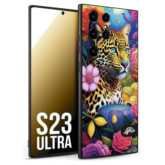 CUSTOMIZZA - Custodia cover nera morbida in tpu compatibile per Samsung S23 ULTRA astratti donna flower fantasia leopardo ghepardo animali colorati
