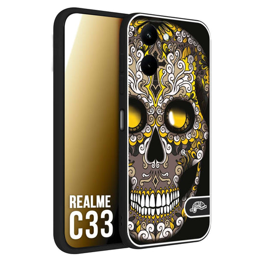 CUSTOMIZZA - Custodia cover nera morbida in tpu compatibile per Oppo Realme C33 teschio messicano Mexican skull nero giallo