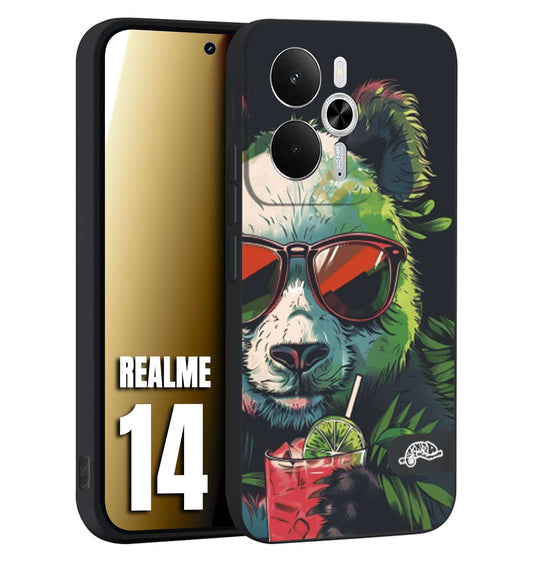 CUSTOMIZZA - Custodia cover nera morbida in tpu compatibile per Realme 14 5G estate disegnata cocktails animali simpatici panda mojito
