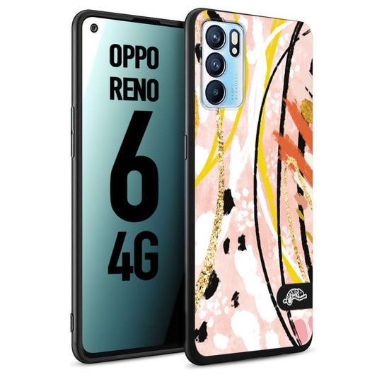 CUSTOMIZZA - Custodia cover nera morbida in tpu compatibile per Oppo Reno 6 4G fiori astratti donna zebrato leopardato fantasia dorata gialla rosa colorata