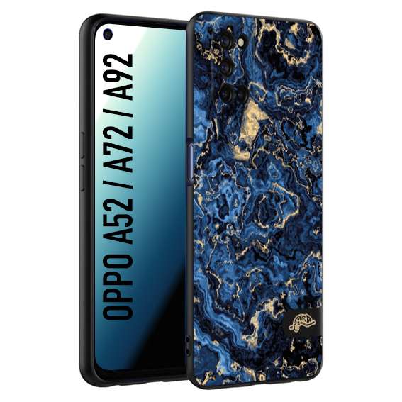 CUSTOMIZZA - Custodia cover nera morbida in tpu compatibile per Oppo A52 - A72 - A92 effetto marmo marble blu venature dorato psichedelico